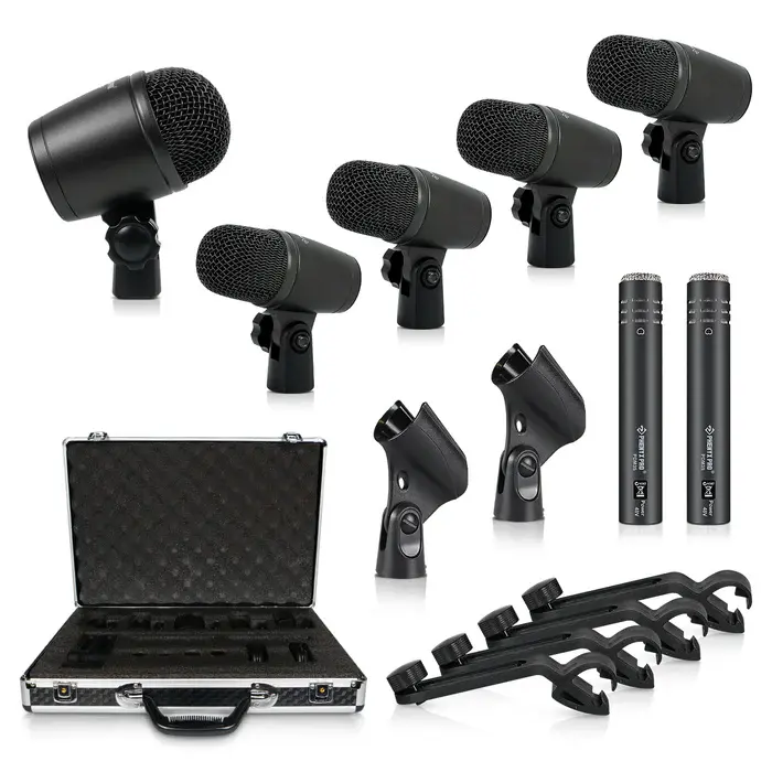PTD-10_-_Black_-_Full_Metal_Wired_Dynamic_Drum_Mic_Set_-_Flat_Lay_View_of_Complete_Set_-_Phenyx_Pro.webp