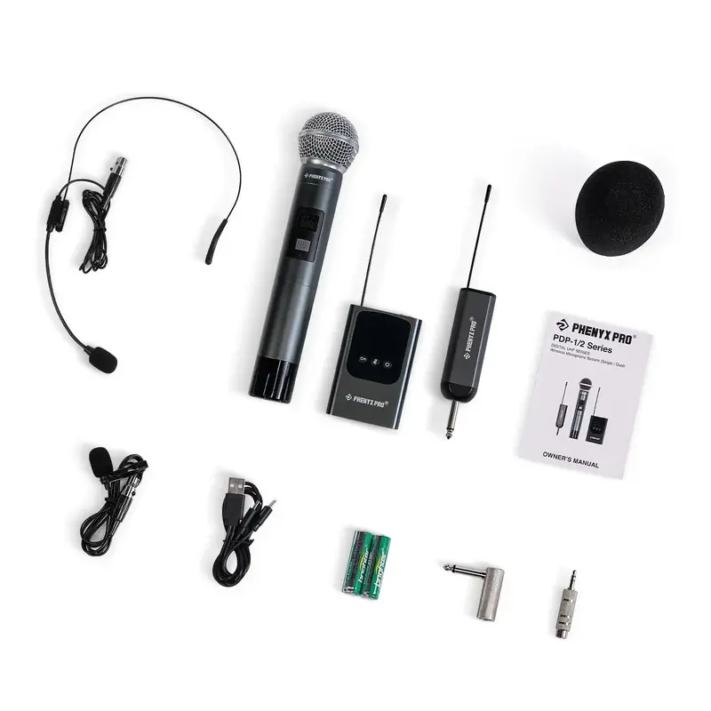 PDP-2-1H1B_-_Black_-_Dual_Digital_Portable_Wireless_Microphone_System_-_Flat_Lay_View_of_Complete_Set_-_Phenyx_Pro.webp
