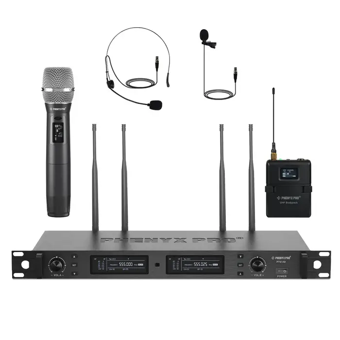 Phenyx Pro PTU-2U-1H1B | True Diversity Dual Wireless Microphone System SKU# PTU-2U-1H1B