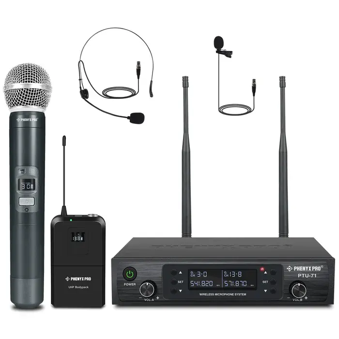 Phenyx Pro PTU-71-1H1B | Dual UHF Wireless Microphone System w/ Auto-Scan SKU# PTU-71-1H1B
