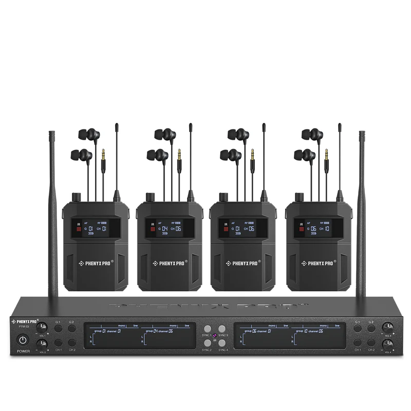 Phenyx Pro PTM-33-4B | UHF Mono Wireless In-Ear Monitor System w/ 4 Loop Outputs SKU# PTM-33-4B