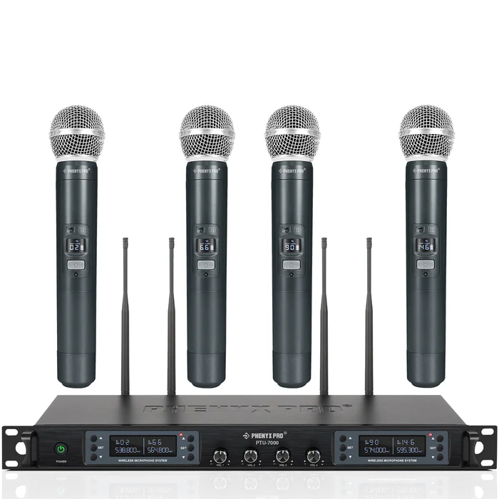 Phenyx Pro PTU-7000-4H | Quad UHF Wireless Microphone System w/ Auto-Scan SKU# PTU-7000-4H
