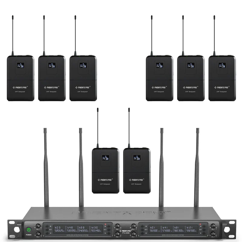 Phenyx Pro PTU-6000-8B | Eight-channel UHF Wireless Microphone System w/ Auto-Scan SKU# PTU-6000-8B