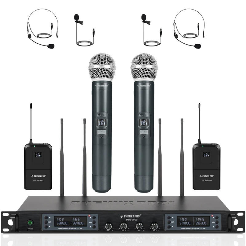 Phenyx Pro  PTU-7000-2H2B | Quad UHF Wireless Microphone System w/ Auto-Scan SKU# PTU-7000-2H2B