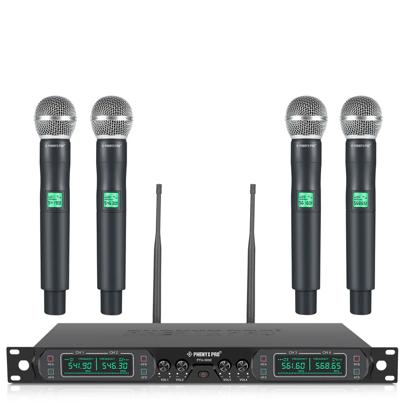Phenyx Pro PTU-5000-4H | UHF Fixed Frequency Quad Wireless Microphone System SKU# PTU-5000-4H 