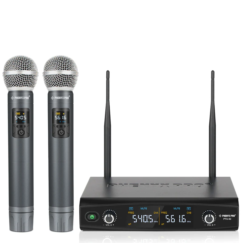 Phenyx Pro  PTU-52-2H | Dual Wireless Microphone System w/ Frequency Hopping SKU# PTU-52-2H