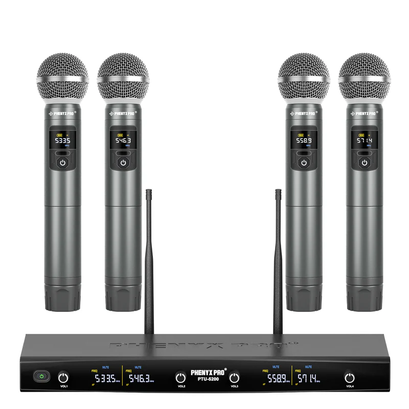 Phenyx Pro  PTU-5200-4H | Quad Wireless Microphone System w/ Frequency Hopping SKU# PTU-5200-4H 