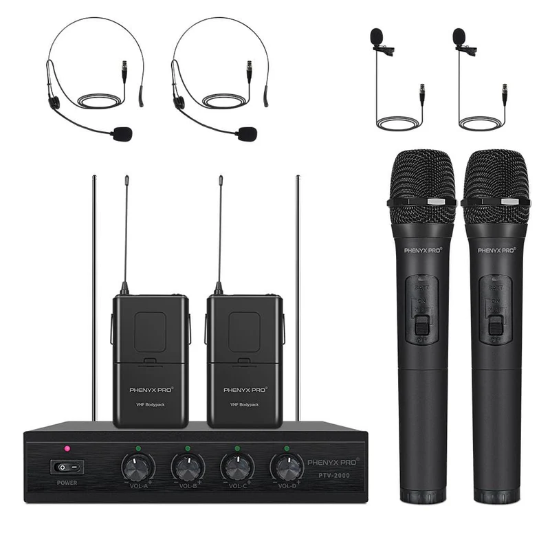 Phenyx Pro  PTV-2000-2H2B | VHF Fixed Frequency Quad Wireless Microphone System SKU# PTV-2000-2H2B