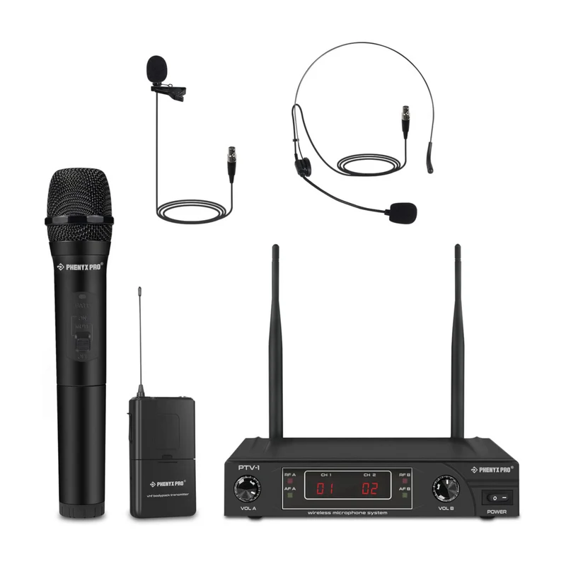 Phenyx Pro  PTV-1-1H1B | VHF Fixed Frequency Dual Wireless Microphone System SKU# PTV-1-1H1B