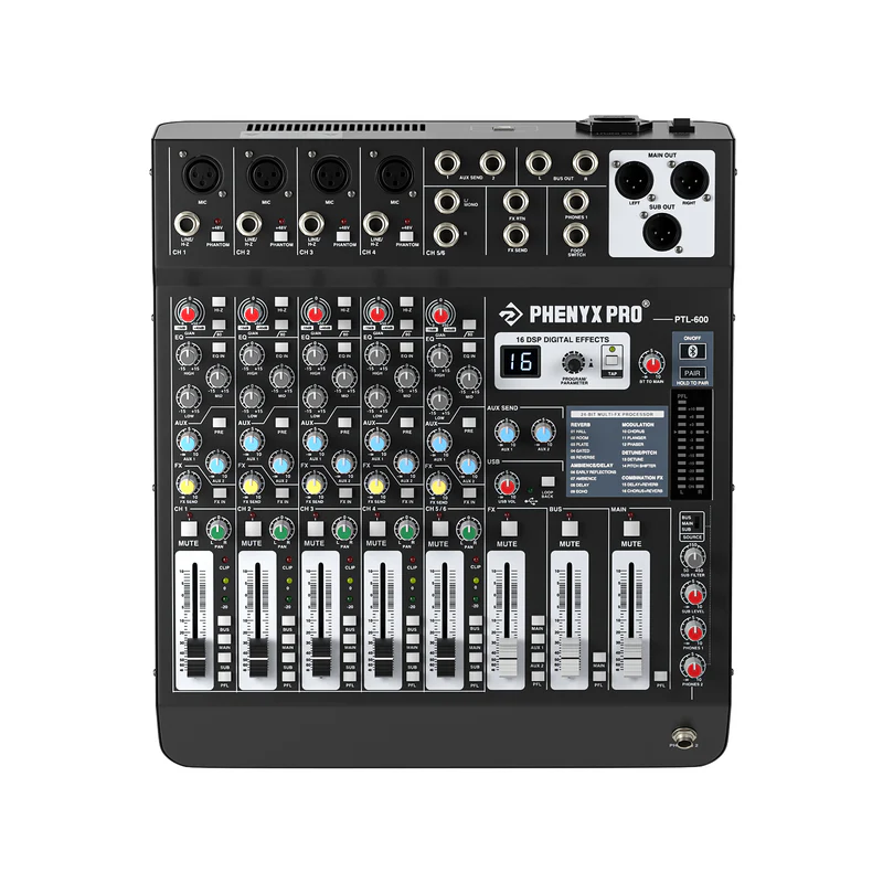 Phenyx Pro  PTL-600 | 6-Channel Audio Mixer w/ 16 DSP Effects SKU# PTL-600