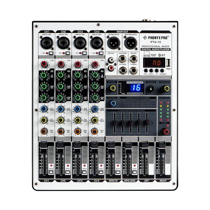 Phenyx Pro  PTX-15 | 4-Channel Audio Mixer w/ 16 DSP Effects SKU# PTX-15