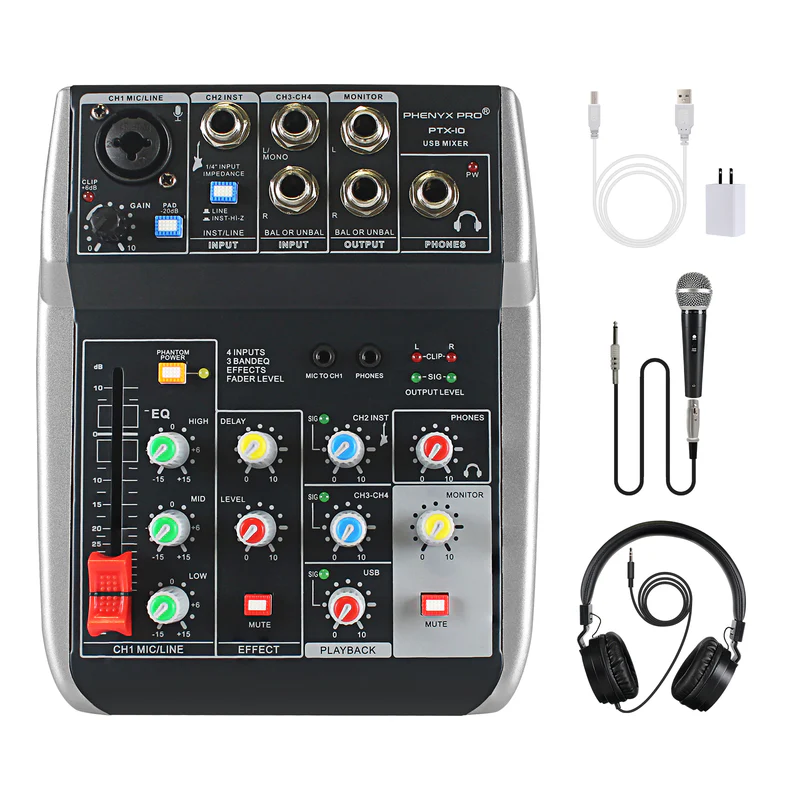 Phenyx Pro  PTX-10B | 4-Channel Audio Mixer w/ Recording Bundle SKU# PTX-10B