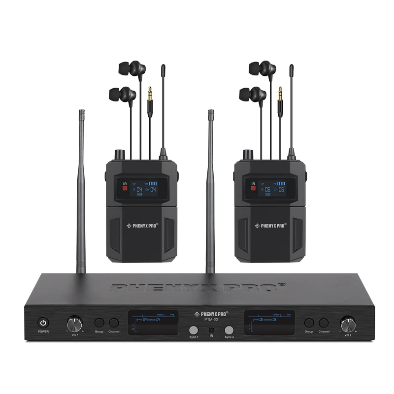 Phenyx Pro  PTM-22-2B | UHF Mono Wireless In-Ear Monitor System w/ 2 Loop Outputs SKU# PTM-22-2B
