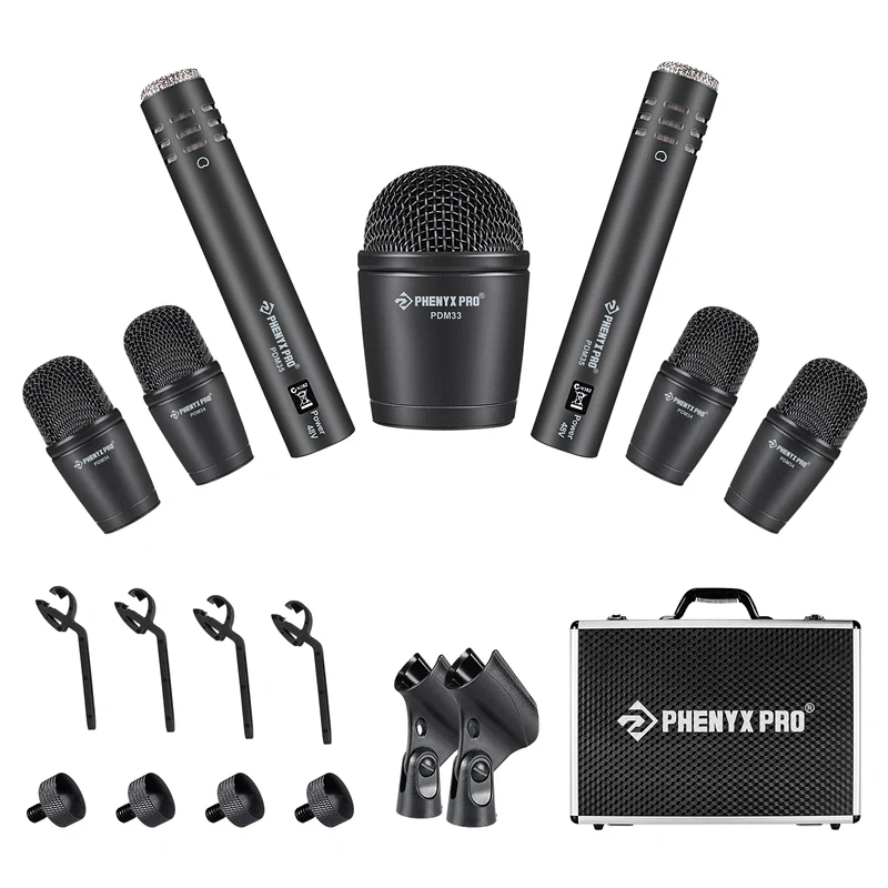Phenyx Pro  PTD-10 | 7-Piece Drum Microphone Kit w/ Cardioid Patterns SKU# PTD-10