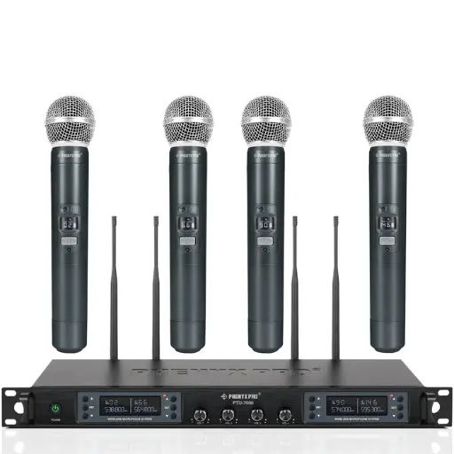 Phenyx Pro PTU-7000-4H | Quad UHF Wireless Microphone System w/ Auto-Scan SKU# PTU-7000-4H