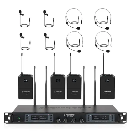 Phenyx Pro PTU-7000-4B | Quad UHF Wireless Microphone System w/ Auto-Scan SKU# PTU-7000-4B