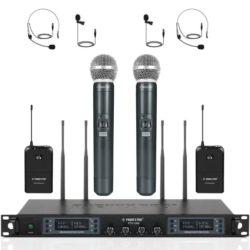 Phenyx Pro  PTU-7000-2H2B | Quad UHF Wireless Microphone System w/ Auto-Scan SKU# PTU-7000-2H2B