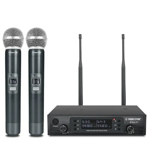 Phenyx Pro PTU-71-2H | Dual UHF Wireless Microphone System w/ Auto-Scan SKU# PTU-71-2H
