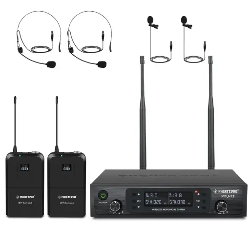 Phenyx Pro  PTU-71-2B | Dual UHF Wireless Microphone System w/ Auto-Scan SKU# PTU-71-2B
