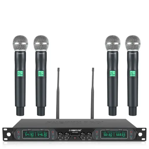 Phenyx Pro PTU-5000-4H | UHF Fixed Frequency Quad Wireless Microphone System SKU# PTU-5000-4H 