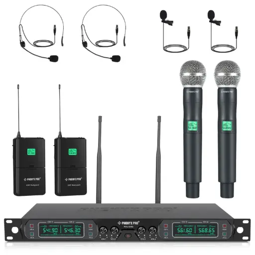 Phenyx Pro  PTU-5000-2H2B | UHF Fixed Frequency Quad Wireless Microphone System SKU# PTU-5000-2H2B