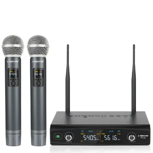 Phenyx Pro  PTU-52-2H | Dual Wireless Microphone System w/ Frequency Hopping SKU# PTU-52-2H