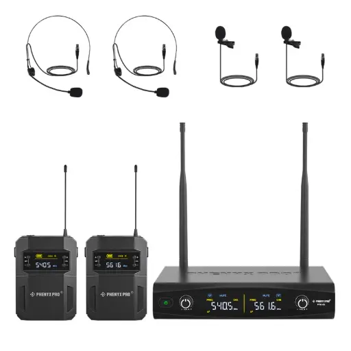 Phenyx Pro  PTU-52-2B | Dual Wireless Microphone System w/ Frequency Hopping SKU# PTU-52-2B