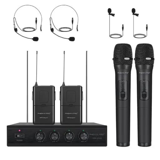 Phenyx Pro  PTV-2000-2H2B | VHF Fixed Frequency Quad Wireless Microphone System SKU# PTV-2000-2H2B
