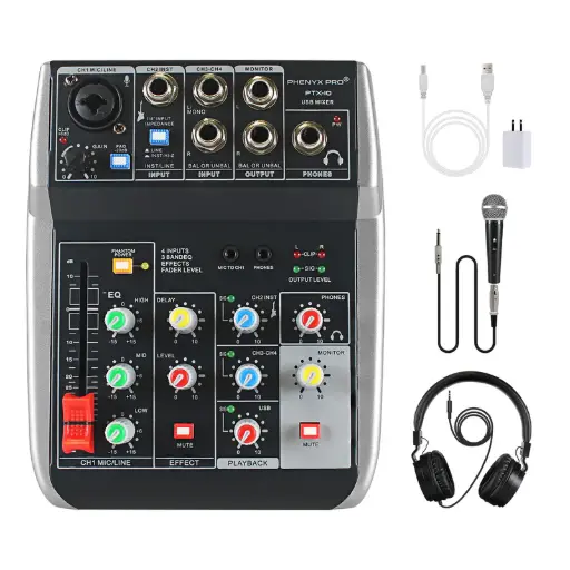 Phenyx Pro  PTX-10B | 4-Channel Audio Mixer w/ Recording Bundle SKU# PTX-10B